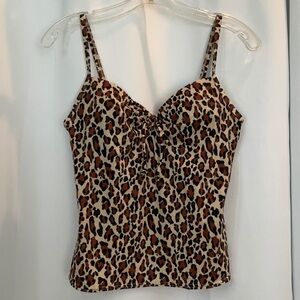 Victoria’s Secret Tankini Top Beige Black Brown Leopard Print Underwire 36A